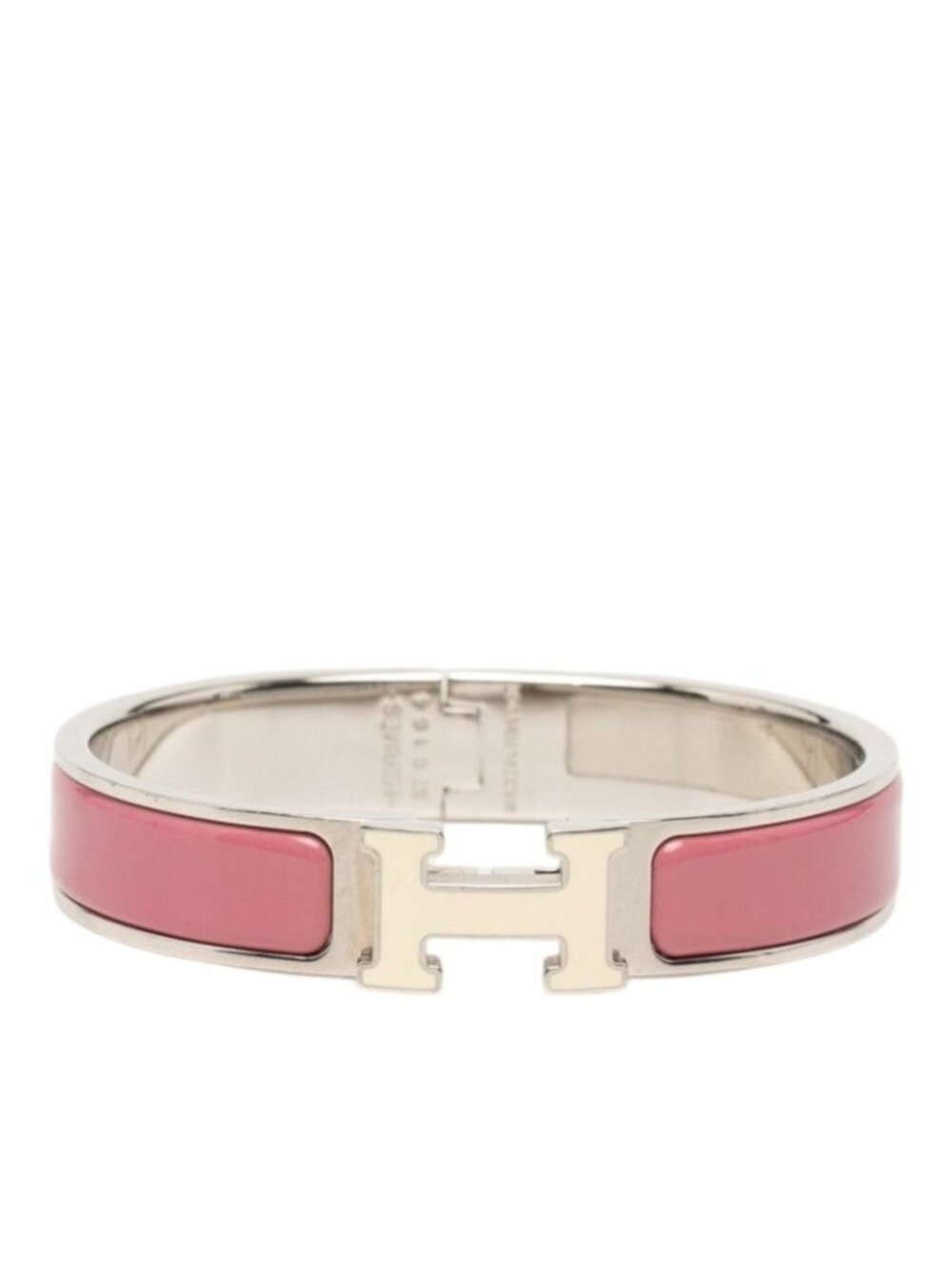 Hermes Click PM Bracelet Silver Pink Metal Enamel